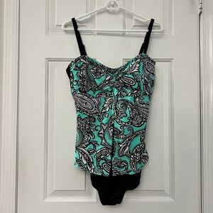 Beach Diva Paisley Print Swimsuit with Black Straps